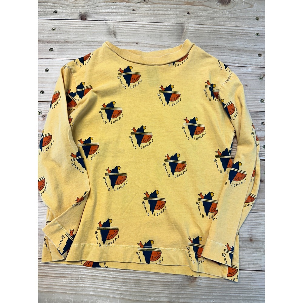 Bonmot Kids Organic Cotton World Lovers Graphic Long Sleeve Tee Yellow 2-3Y